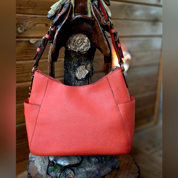 Michael Kors Leather Shoulder Hobo Bag Coral - Picture 10 of 16